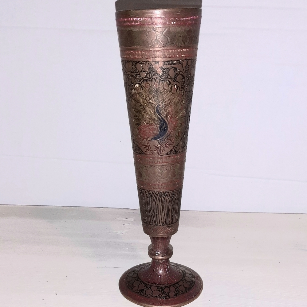 Brass Vase Made In India With Peacock Engr…